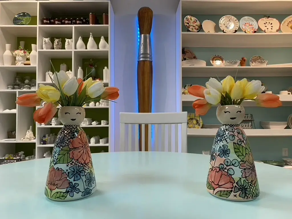 Painted pottery at Joe Picasso's studio