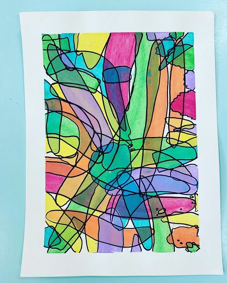 Colorful painted ceramic from a studio visitor
